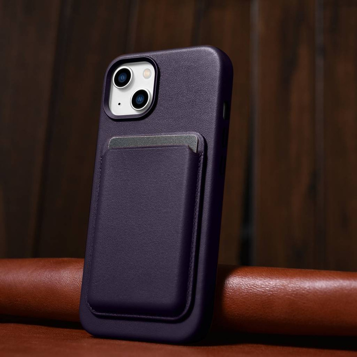 iCarer Case Leather genuine leather case for iPhone 14 Plus dunkelviolett () (MagSafe compatible)