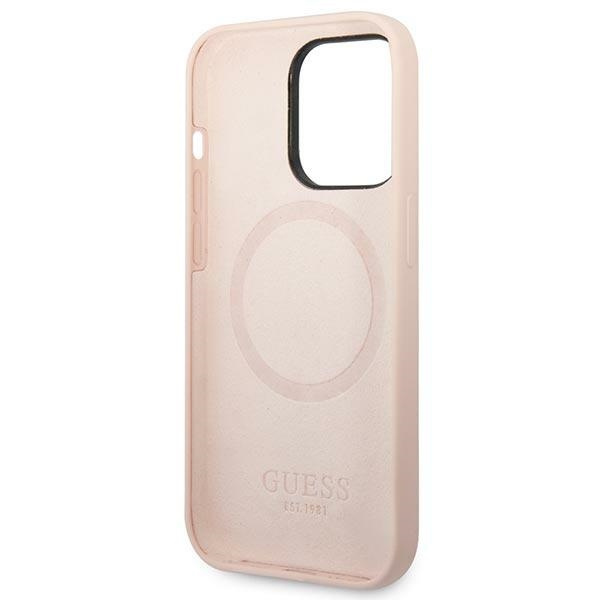 Hülle Guess iPhone 14 Pro Max 6,7" rosa/rosa hart case Silikon-Logo-Platte MagSafe