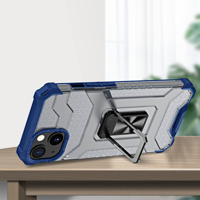 Křišťálový kroužek Case obrněný hybrid pouzdro kryt + magnetic držák iPhone 13 mini modrý