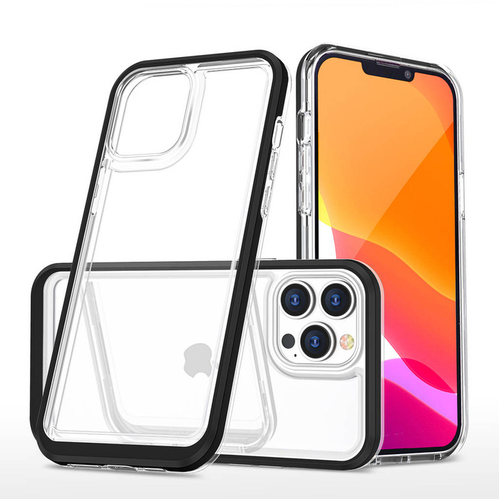 Custodia trasparente 3in1 per iPhone 14 Pro Max cover in silicone con cornice nera