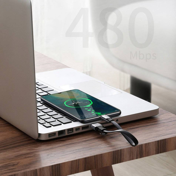 Câble plat Baseus Simple USB / USB Type C SuperCharge 5A 40W Quick Charge 3.0 QC 3.0 23cm gris (CATMBJ-BG1)