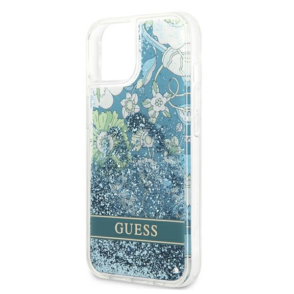 Hülle GUESS Apple iPhone 13 Mini Flower Liquid Glitter Grün Hartcase