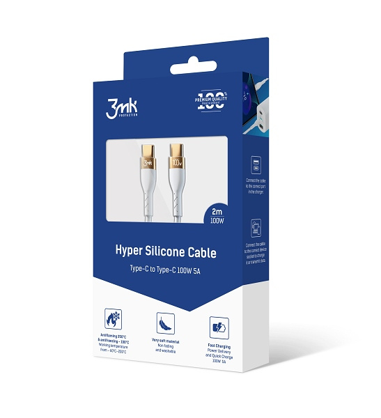 3mk HyperSilicone Cable USB-C/USB-C cable 2m 100W White/White