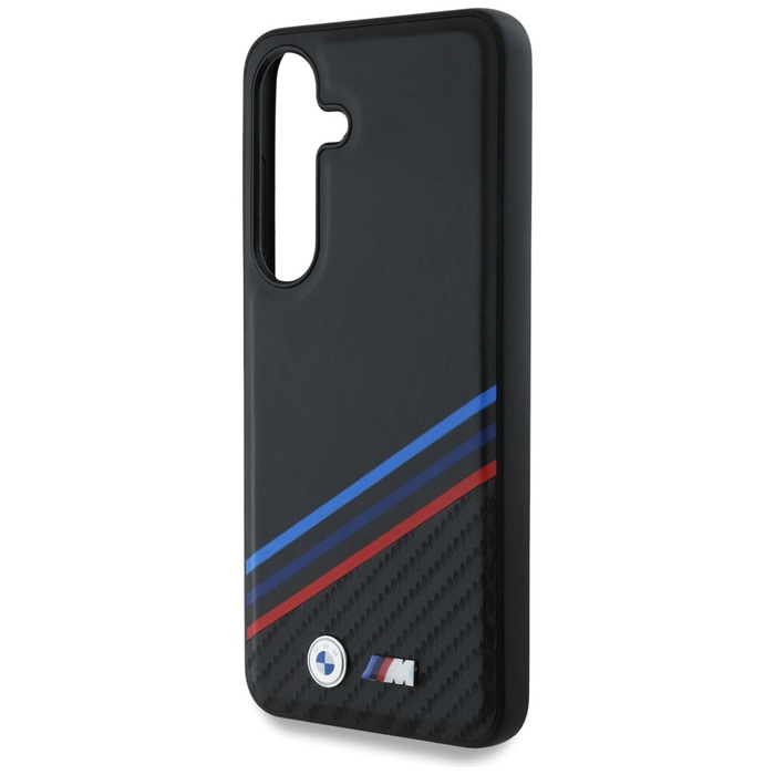 Case BMW Leather Tricolor Crossing Stripes MagSafe for Samsung Galaxy S25 black