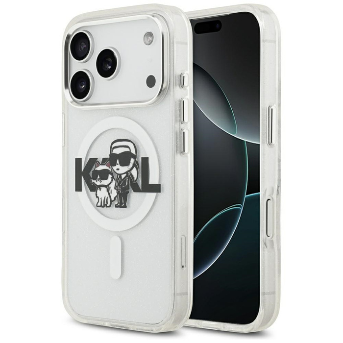 Etui Karl Lagerfeld IML Glitter Karl &   Choupette Sketch Logo MagSafe do iPhone 17 Pro przezroczysty