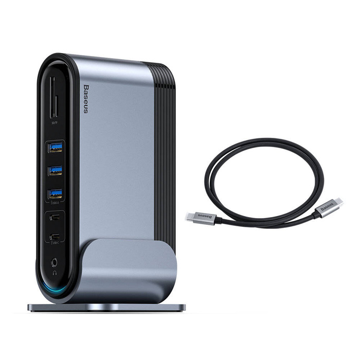 HUB multifonction Baseus 3x USB 3.2 Gen 1 / 2x USB Type C / Lecteur de carte SD et micro SD / AUX / 2x DisplayPort / 2x HDMI / RJ45 1Gbps Power Delivery 100W (EU / CN / UK plug set) gris (CAHUB-DG0G)