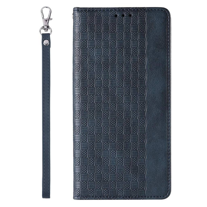 Custodia con cinturino magnetico per iPhone 14 Pro Flip Wallet Mini Lanyard Stand blu