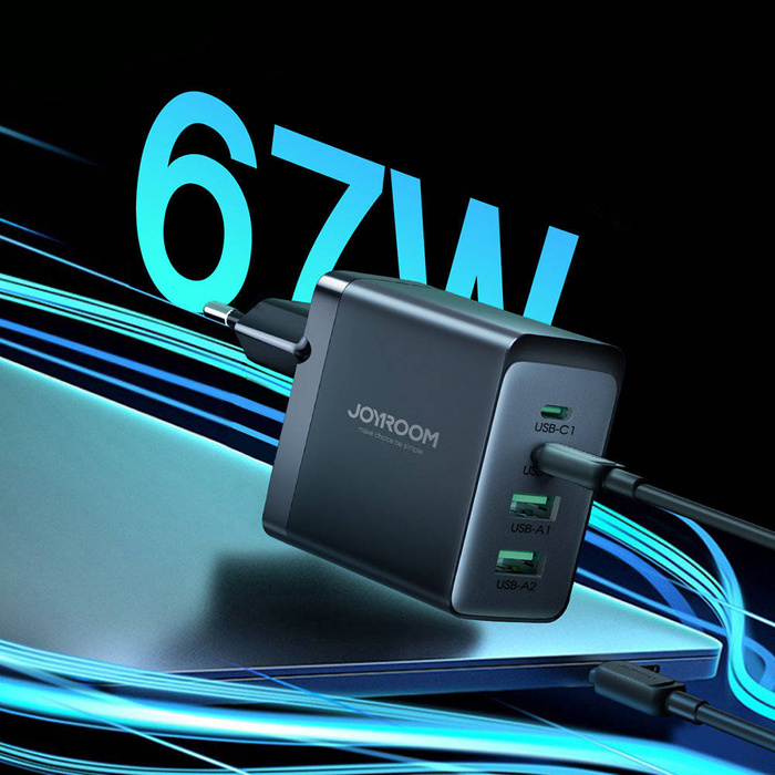 Joyroom nabíječka GaN 67W 4 porty (2x USB, 2x USB C) černá (TCG02) + kabel USB C - USB C 100W 1,2m