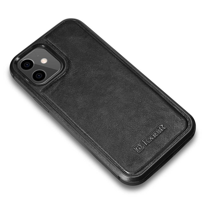 iCarer Leather Oil Wax coque en cuir véritable pour iPhone 12 mini noir (ALI1204-BK)