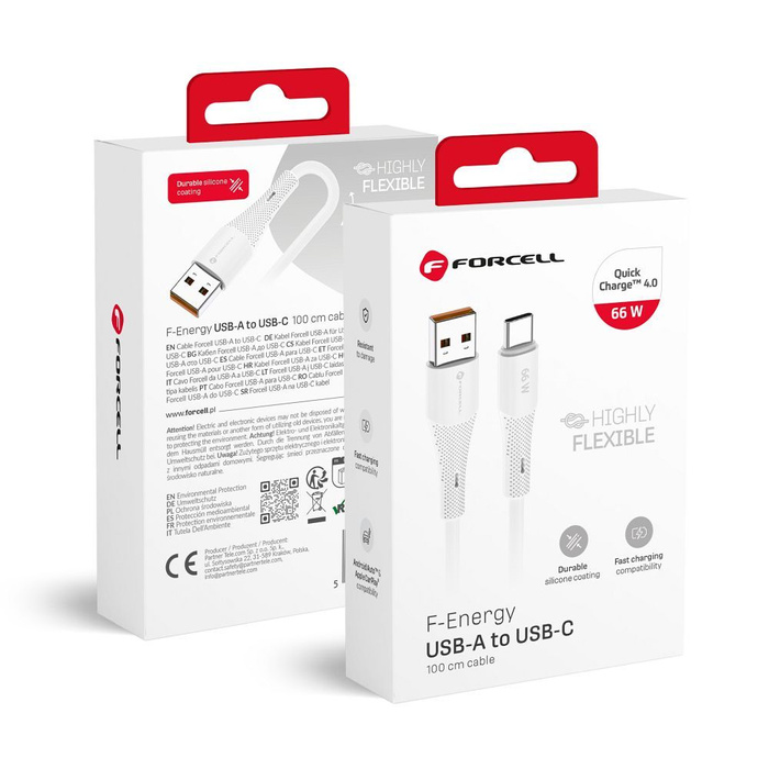 Kabel USB A do USB C Forcell F-Energy QC4.0 3A 66W Silicone 1 m C342 biały