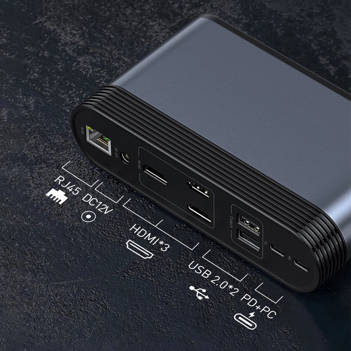 [APRÈS RETOUR] HUB multifonction Baseus 3x USB 3.2 Gen 1 / 2x USB Type C / Lecteur de carte SD et micro SD / AUX / 2x DisplayPort / 2x HDMI / RJ45 1Gbps Power Delivery 100W (EU / CN / UK plug set) gris (CAHUB-DG0G)