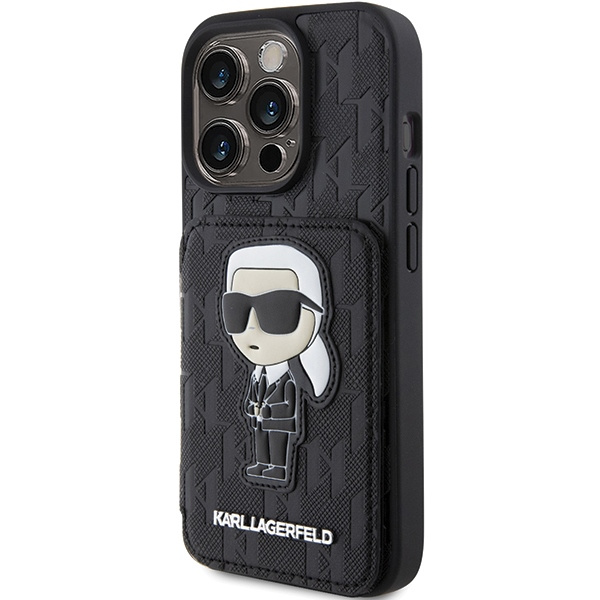 Karl Lagerfeld KLHCP15XSAKKNSCK iPhone 15 Pro Max 6.7" black/black hardcase Saffiano Cardslots and Stand Monogram Ikonik Patch