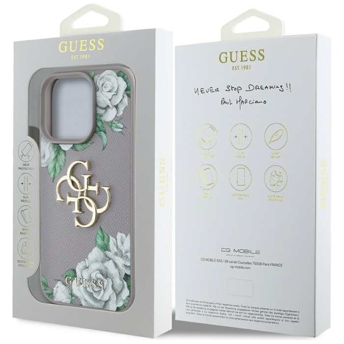 Etui Guess Grained Roses Big 4G logo do  iPhone 16 Pro Max fioletowy