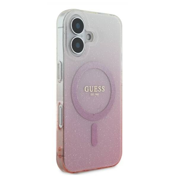 Etui Guess iPhone 16 6.1" różowy/pink hardcase IML Glitter Gradient MagSafe