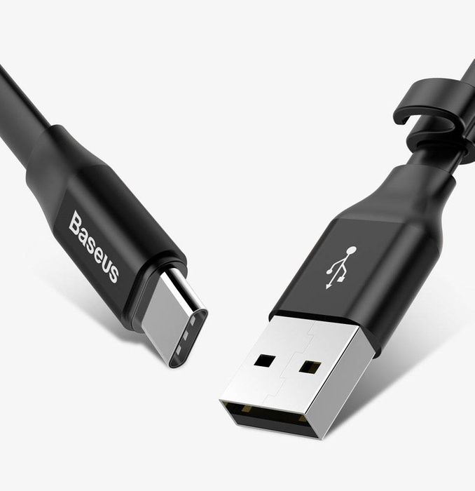 Baseus Nimble Flat Portable USB / USB-C Cable with Buckle 2A 0,23M black (CATMBJ-01)