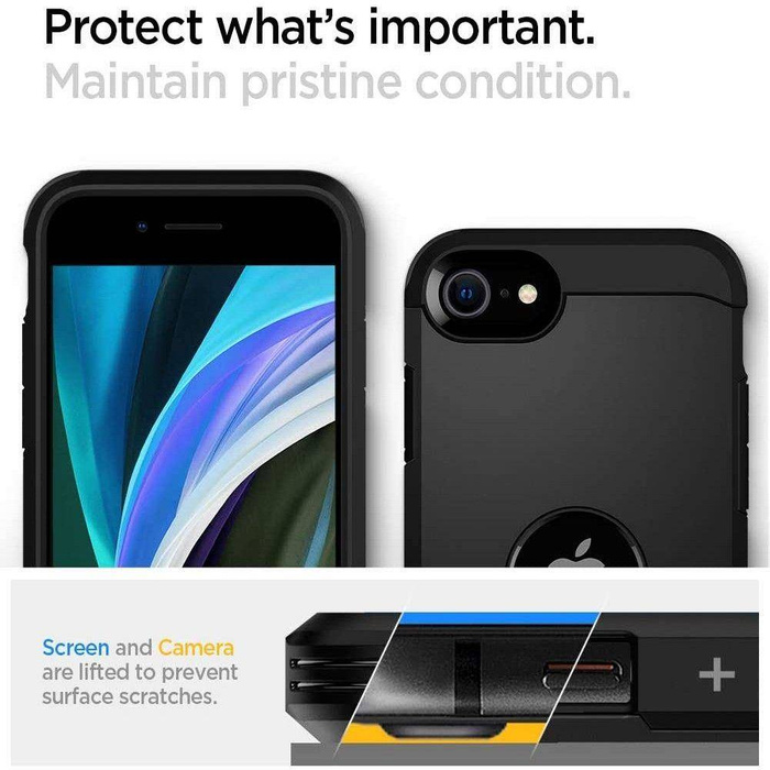 Coque Spigen Tough Armor iPhone SE 2022 2020 Noir Case + Verre Spigen Glas.Tr Slim