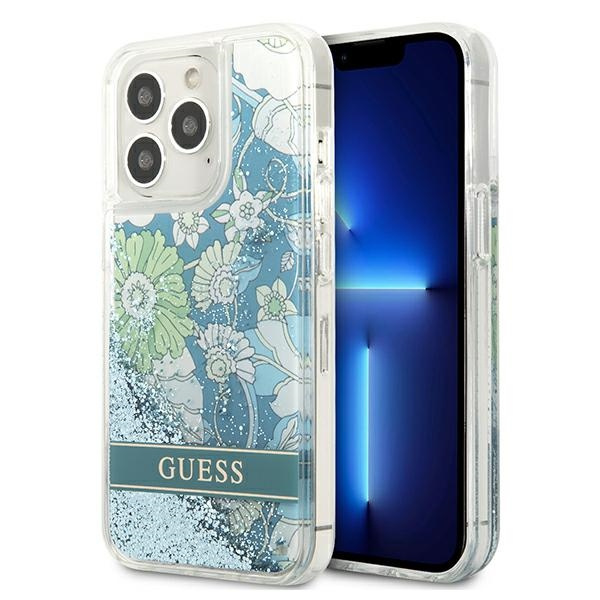 Hülle GUESS Apple iPhone 13 13 Pro Flower Liquid Glitter Grün Hartcase