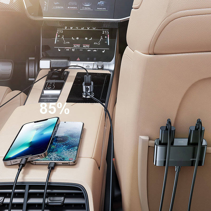 Chargeur de voiture rapide Joyroom avec câble d'extension 45W 5xUSB-A noir (JR-CL03 Pro)