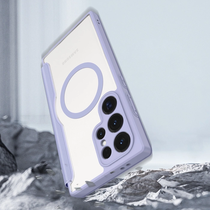 Custodia Dux Ducis Skin X Pro per Samsung S24 Ultra con anello magnetico e patta - viola