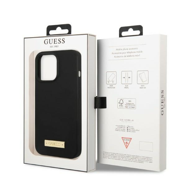 Case GUESS Apple iPhone 13 Pro Max Silicone Logo Plate MagSafe Black Hardcase