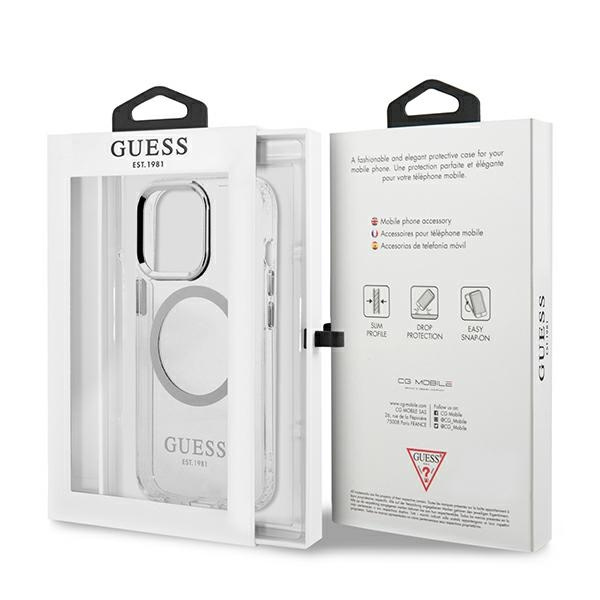 Case GUESS Apple iPhone 13 Pro Max Metal Outline MagSafe Silver Hardcase