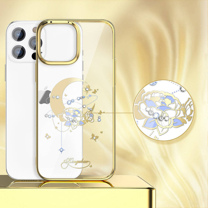 Kingxbar Moon Series Luxury Case mit Swarovski-Kristallen für iPhone 13 Pro Gold (Blume)