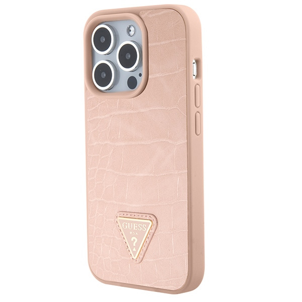 Hülle Guess GUHCP15XPCRTHCP iPhone 15 Pro Max rosa/rosa hartcase Croco Dreieck Metall Logo Case