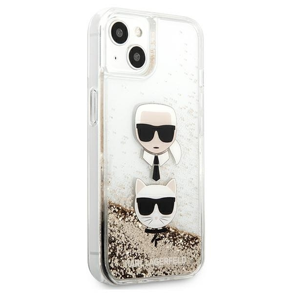 Cover KARL LAGERFELD Apple iPhone 13 Mini Liquid Glitter Karl&Choupette Head Gold Hardcase