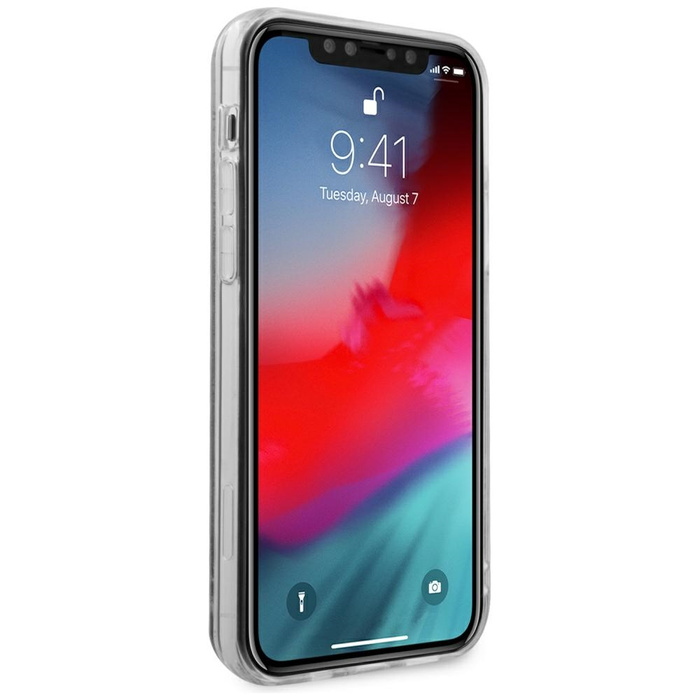 KARL LAGERFELD Apple iPhone 12 12 Pro Flüssigglitzer Karl&Choupette Silber Hülle