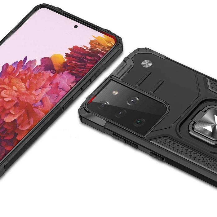 Wozinsky Ring Armor strapabíró hibrid Telefontok borítás + mágneses Tartó Samsung Galaxy S22 Ultra kék készülékhez