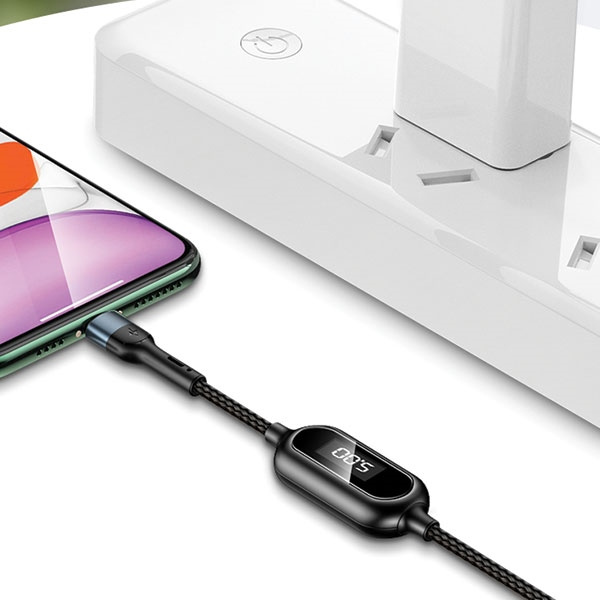 Kábel Opletený USAMS Lightning 2A Rýchle nabíjanie LED 1,2 m Zelená čierna