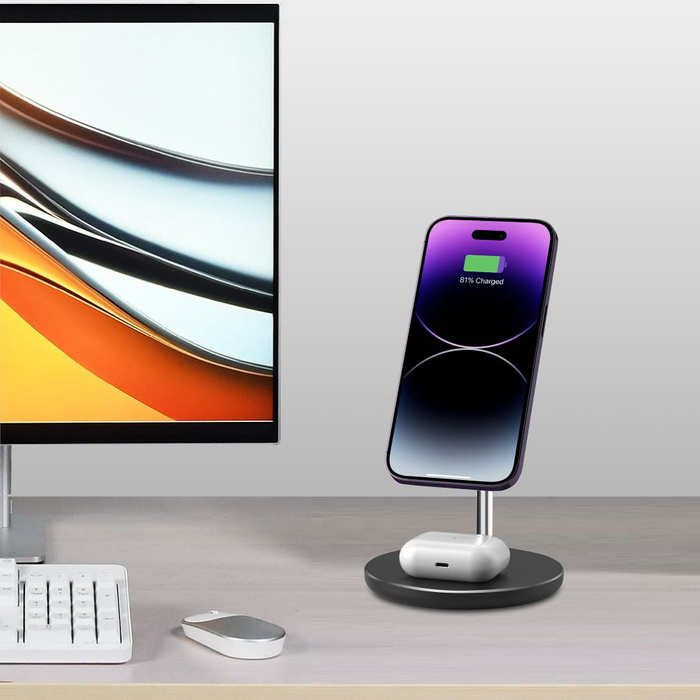 TECH-PROTECT QI15W-A21 2IN1 MagNETIC MagSafe VEZETÉK NÉLKÜLI TÖLTŐ FEKETE