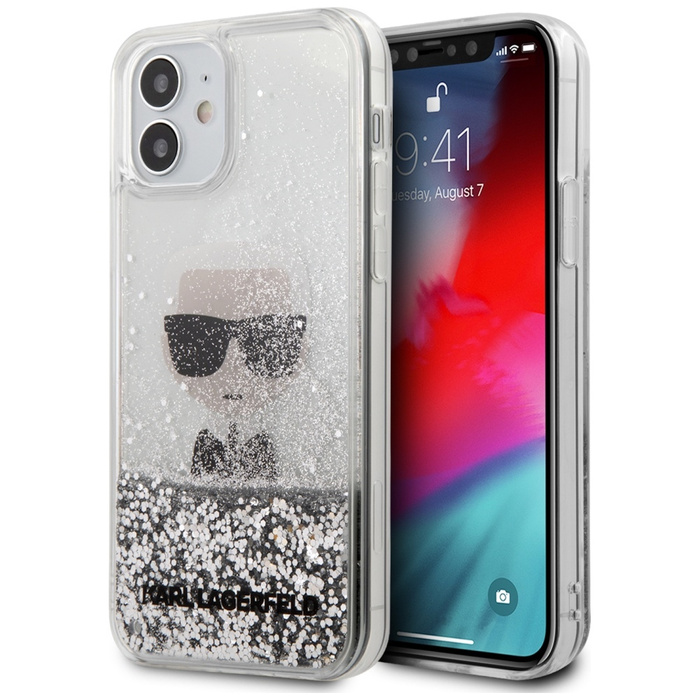 Cover KARL LAGERFELD Apple iPhone 12 Mini Iconik Liquid Glitter KLHCP12SGLIKSL Argento Hardcase