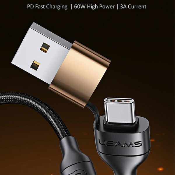 USAMS Cable braided U62 2xUSB-C/USB-A /lightning 1.2m PD Fast Charge black/black SJ483USB01 (US-SJ483)