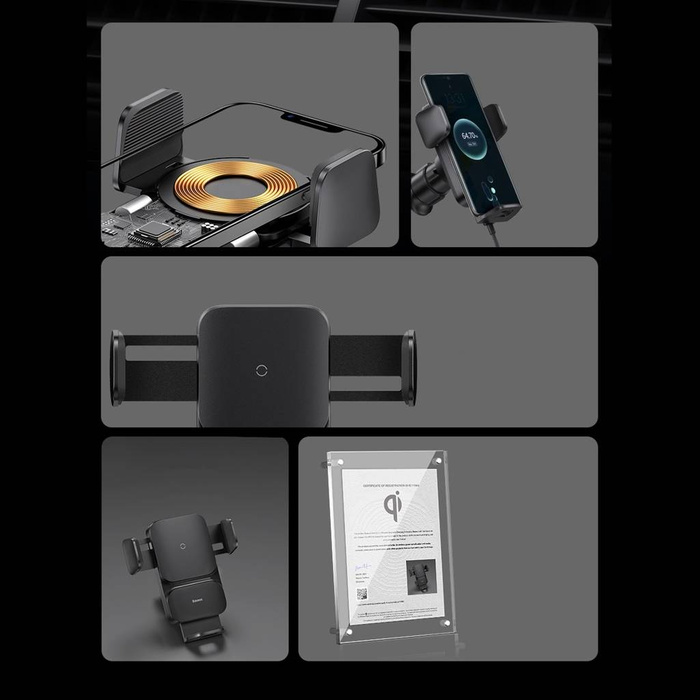 Baseus Wisdom caricatore a induzione supporto per telefono da auto sul cruscotto (ventosa) nero