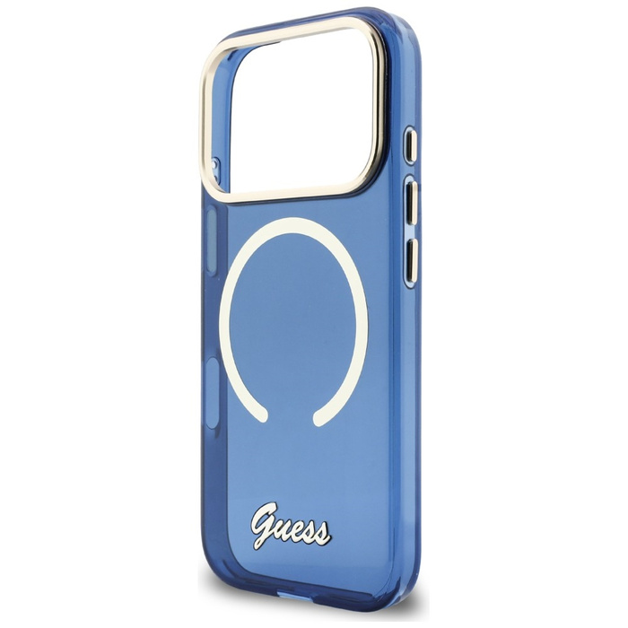 Etui Guess IML Script Metal MagSafe do   iPhone 17 Pro Max niebieski