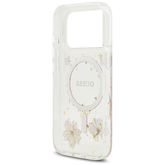 Etui Guess Resin Flowers Glitter MagSafe do iPhone 17 Pro różowy