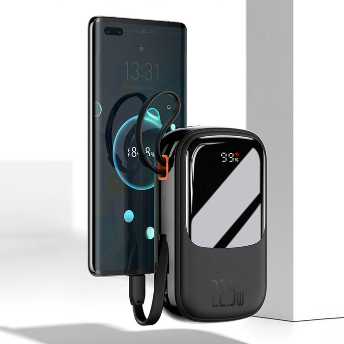 Baseus Qpow Digital Display power bank con carga rápida 20000mAh 20W QC/PD/SCP/FCP con cable Lightning integrado negro