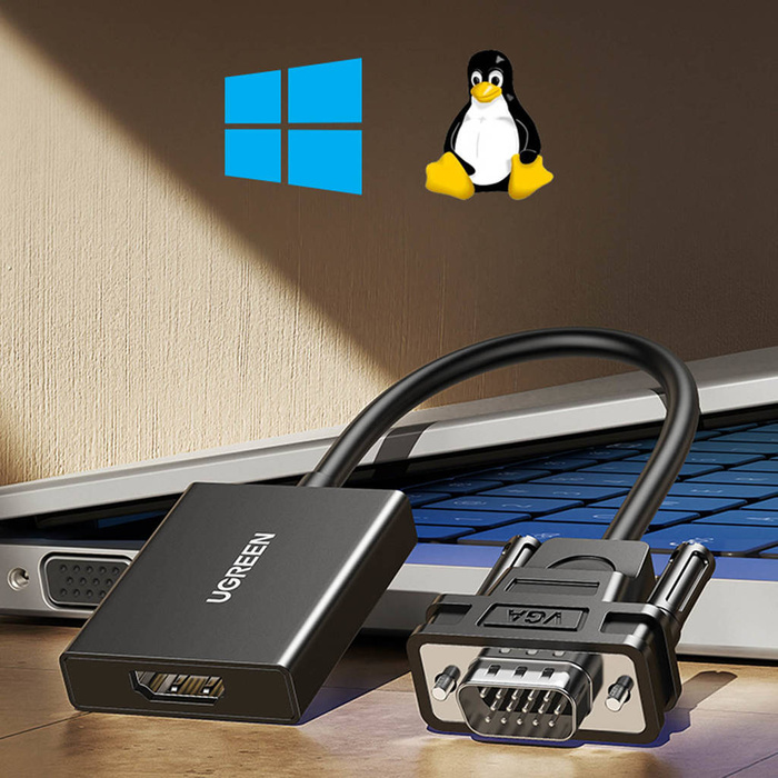 Ugreen kabel Adaptační kabel VGA (samec) - HDMI (samice) 0,15 m černý (CM513)