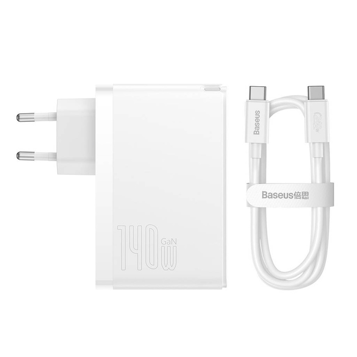 Baseus GaN5 Pro fast charger 2xUSB-C + USB 140W EU white (CCGP100202)