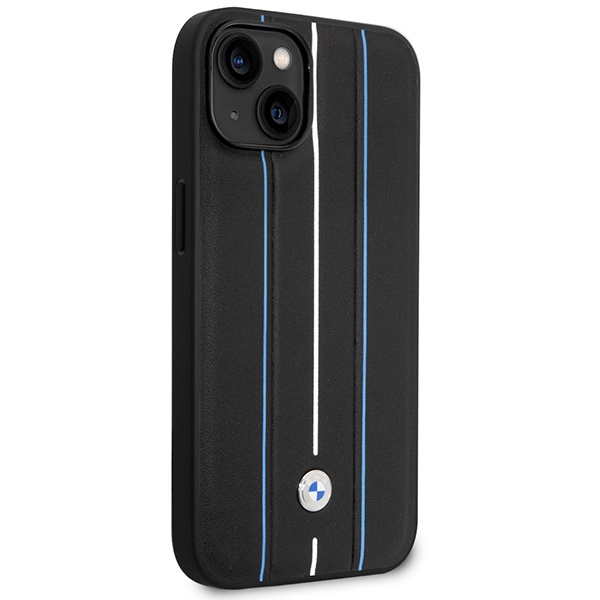 Funda BMW BMHCP14S22RVSK iPhone 14 6.1" negro/negro durocase Cuero Sello Líneas Azules
