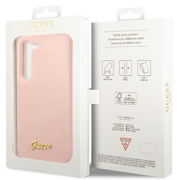 Cover Guess GUHCS23SLMGPP S23 S911 rosa/rosacase Silicone Script Metal Logo Case