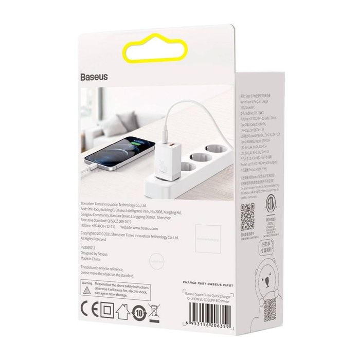 Baseus Super Pro fast wall charger USB / USB Type C 30W Power Delivery Quick Charge white (CCSUPP-E02)