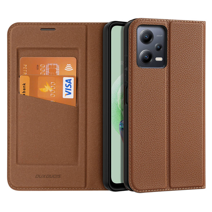 Coque Dux Ducis Skin X2 pour Xiaomi Redmi Note 12 5G / Poco X5 5G Housse Flip Wallet Stand Marron