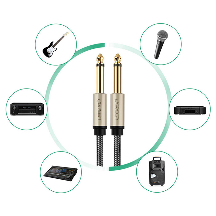 Ugreen kabel mono TS jack 6,35 mm - jack 6,35 mm 5 m šedý (AV128)