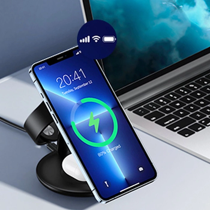 Estación de carga inductiva 3 en 1 Choetech iPhone 12/13/14, AirPods Pro, Apple Watch negro (T587-F)