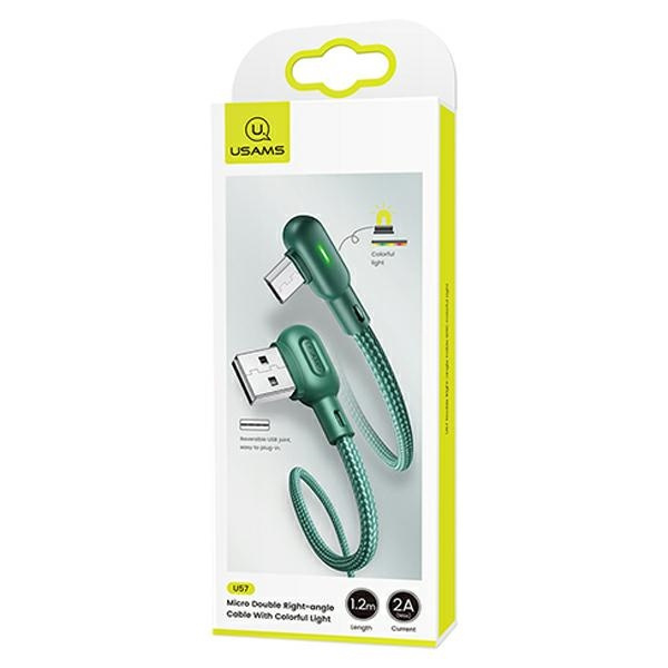Câble Angulaire USAMS USB-A MicroUSB U57 1.2m 2A Vert