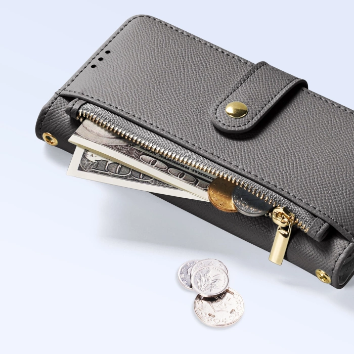 Dux Ducis Lawa Leather Case for Samsung Galaxy S25 with Detachable Magnetic Wallet - Gray