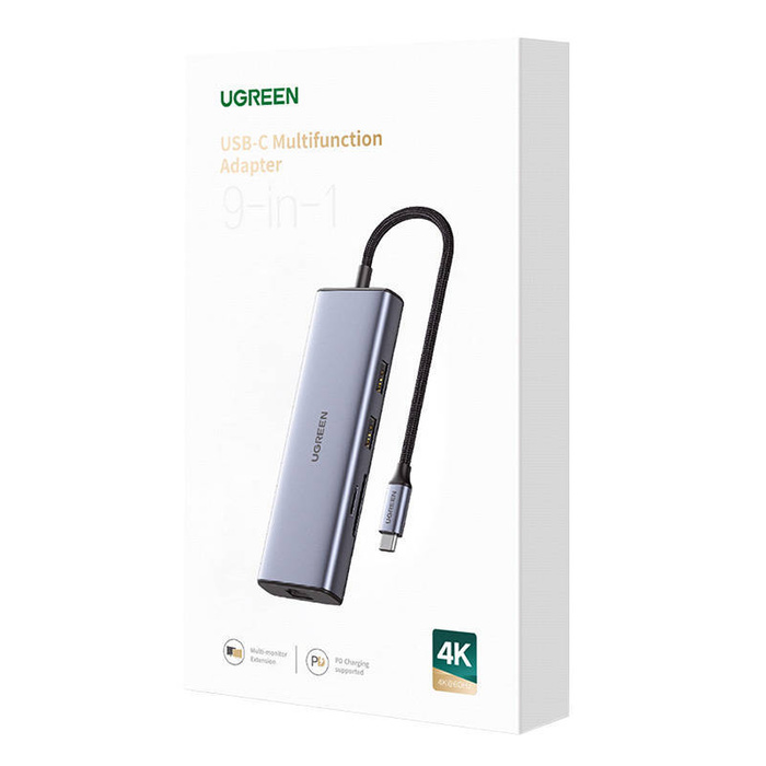 UGREEN 9in1 CM490 Hub USB-C, 2x USB-A 3.0, USB-A 2.0, 2x HDMI 4K/60Hz, SD/TF, adaptador RJ45