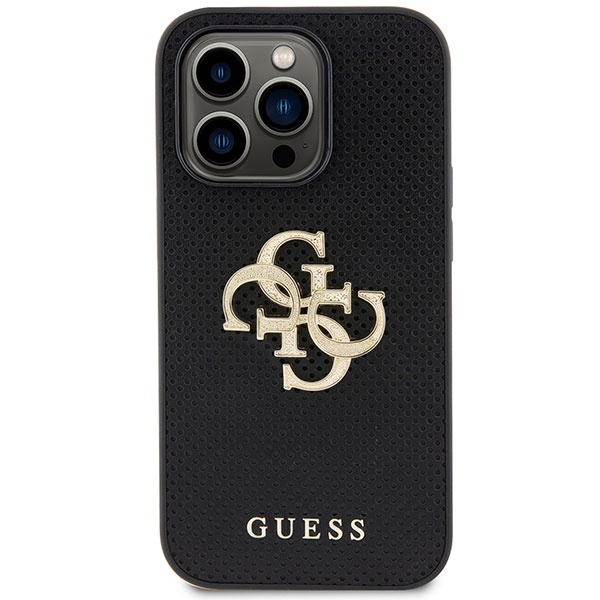 Guess GUHCP15LPSP4LGK iPhone 15 Pro 6.1" black/black hardcase Leather Perforated 4G Glitter Logo